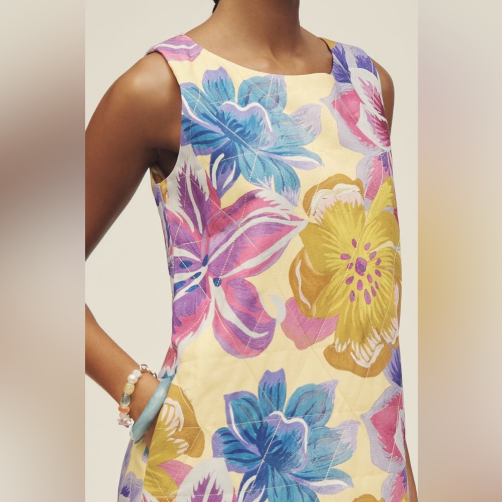Farm Rio Floral Sleeveless Quilted Shift Mini Dress - Picture 3 of 13